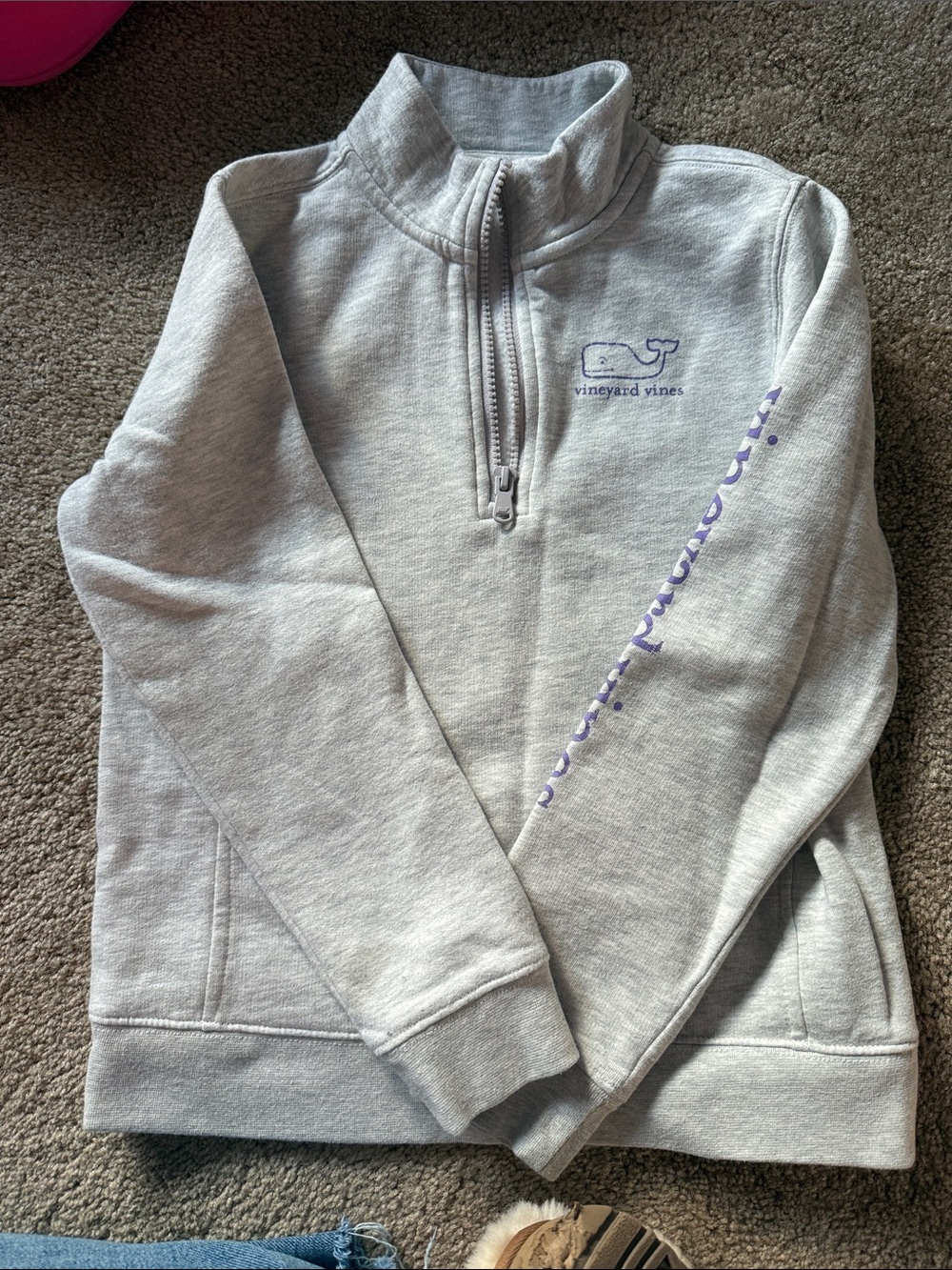 Vineyard Vines Light Heather Gray Half-Zip Pullover with Purple Logo